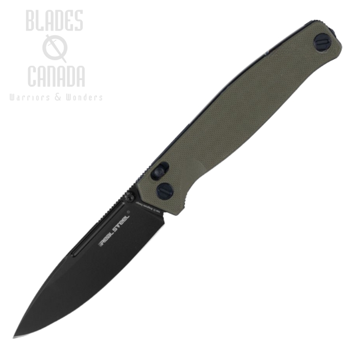 Real Steel Huginn Folding Knife, VG10 Black, G10 OD Green, RS7652GB